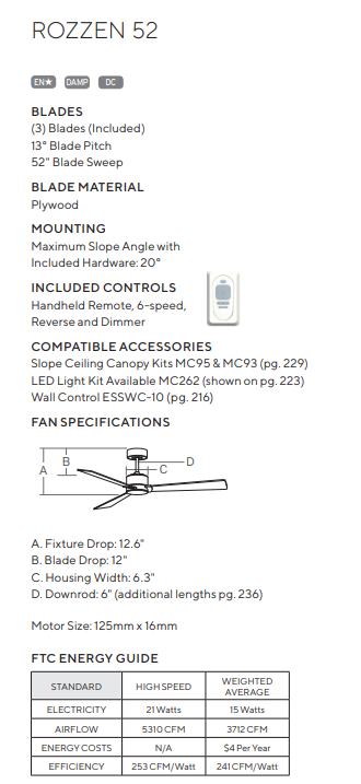 Visual Comfort Fan Rozzen DC Indoor/Outdoor Ceiling Fan with 6 Speed Remote Control