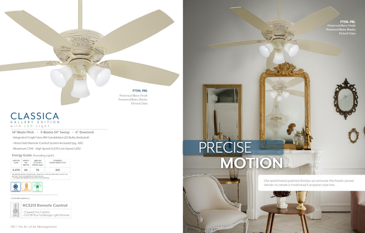 Minka Aire Classica 54" Gallery Edition Ceiling Fan in Provencal Blanc with LED and Remote Control