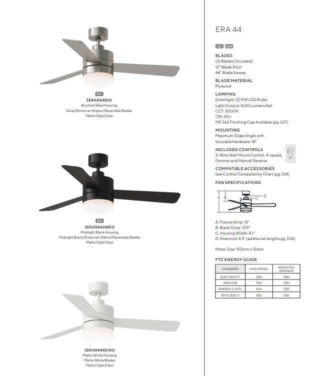 Generation Lighting Era Indoor/Outdoor Ceiling Fan with 9W LED and Wall Control