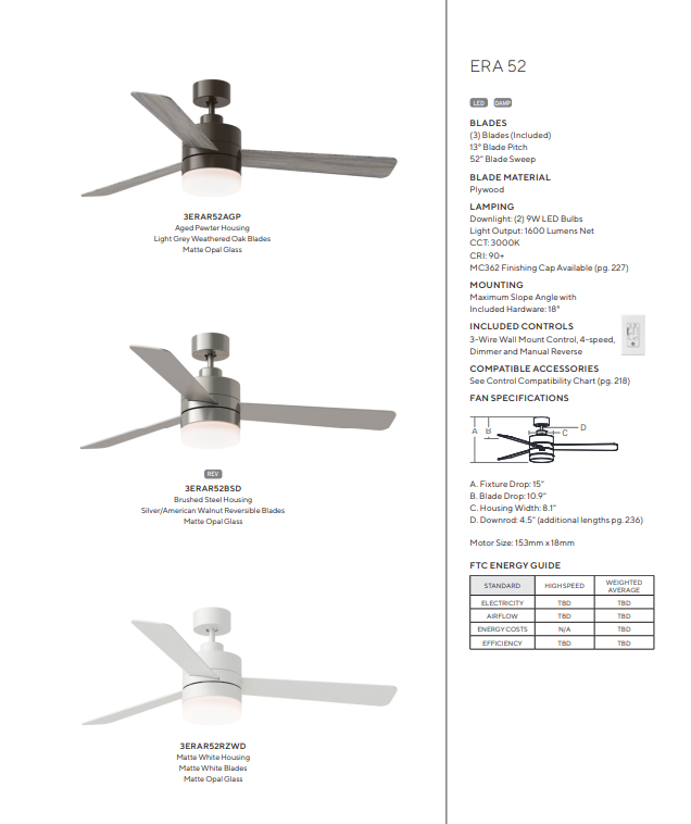 Generation Lighting Era Indoor/Outdoor Ceiling Fan with 9W LED and Wall Control