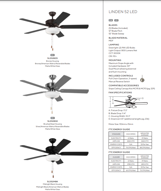 Generation Lighting Linden 52'' Pull Chain Ceiling Fan with 9W LED Light