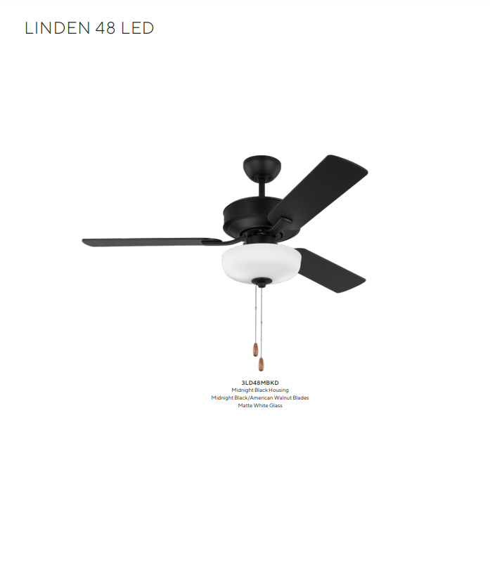 Generation Lighting Linden 48'' Pull Chain Ceiling Fan with 9W LED Light`