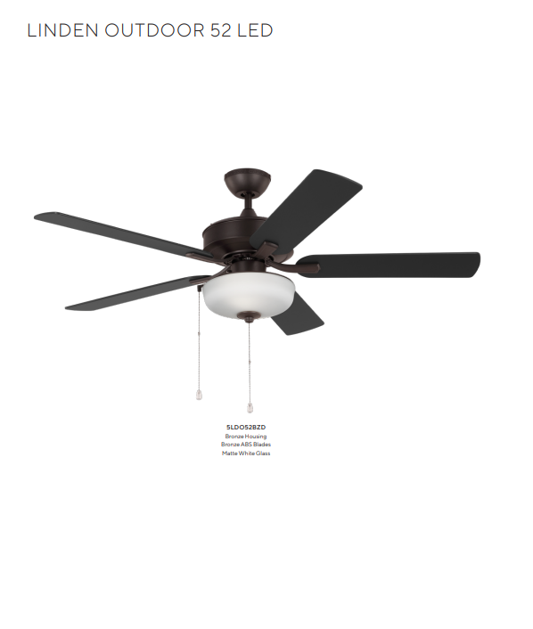 Generation Lighting Linden 52'' Outdoor Pull Chain Ceiling Fan with 9W LED