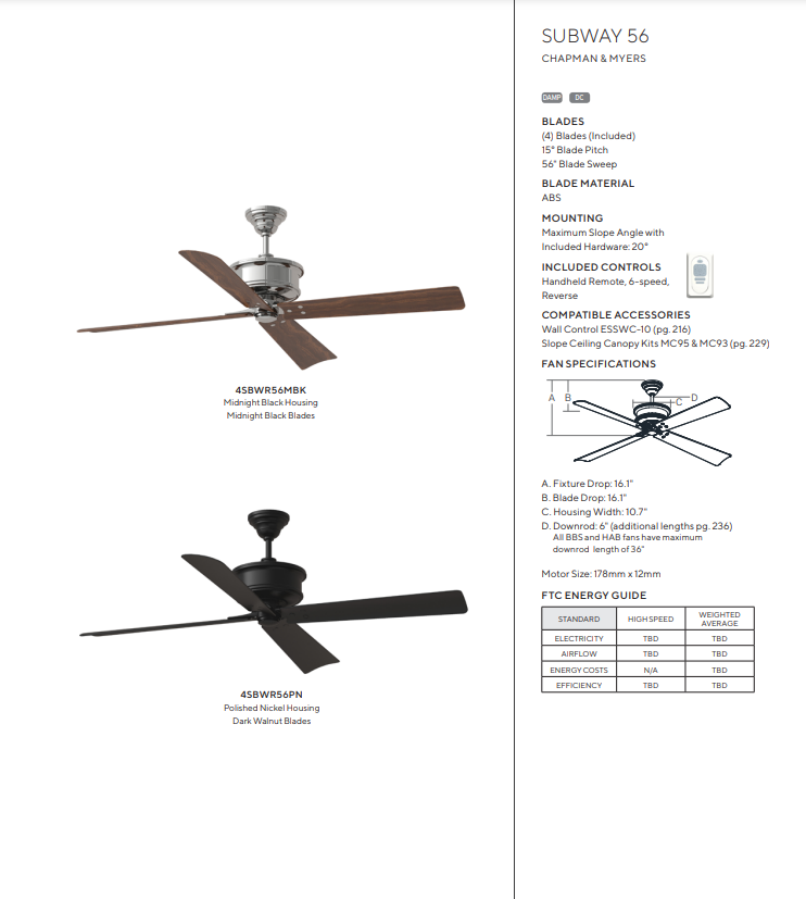 Visual Comfort Subway 56" Indoor/Outdoor DC Ceiling Fan with Remote