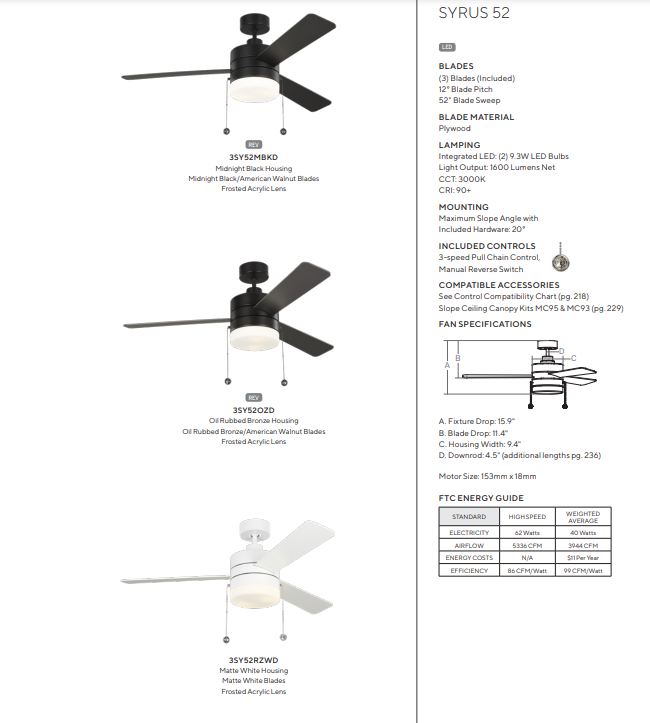 Generation Lighting Syrus 52'' Pull Chain Ceiling Fan with LED