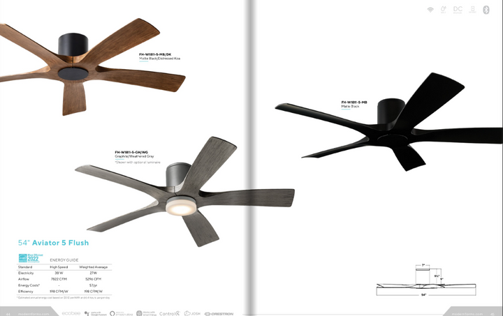 Modern Forms Fans Aviator 5 54" Smart Outdoor Flushmount DC Ceiling Fan with 19.5W CCT LED and Remote