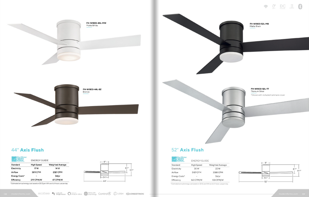 Modern Forms Fan Axis Smart Outdoor DC Flushmount Ceiling Fan with 19.5W CCT LED and Remote