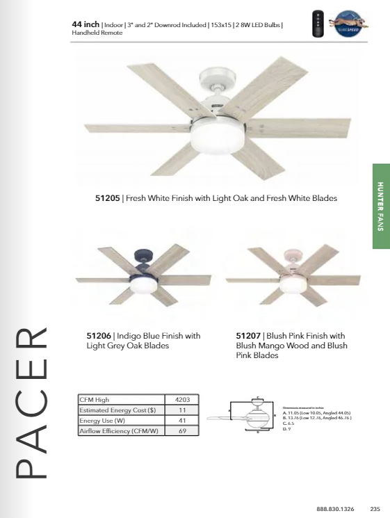 Hunter Fan Pacer 44" Indoor Ceiling Fan with 16W LED and Remote