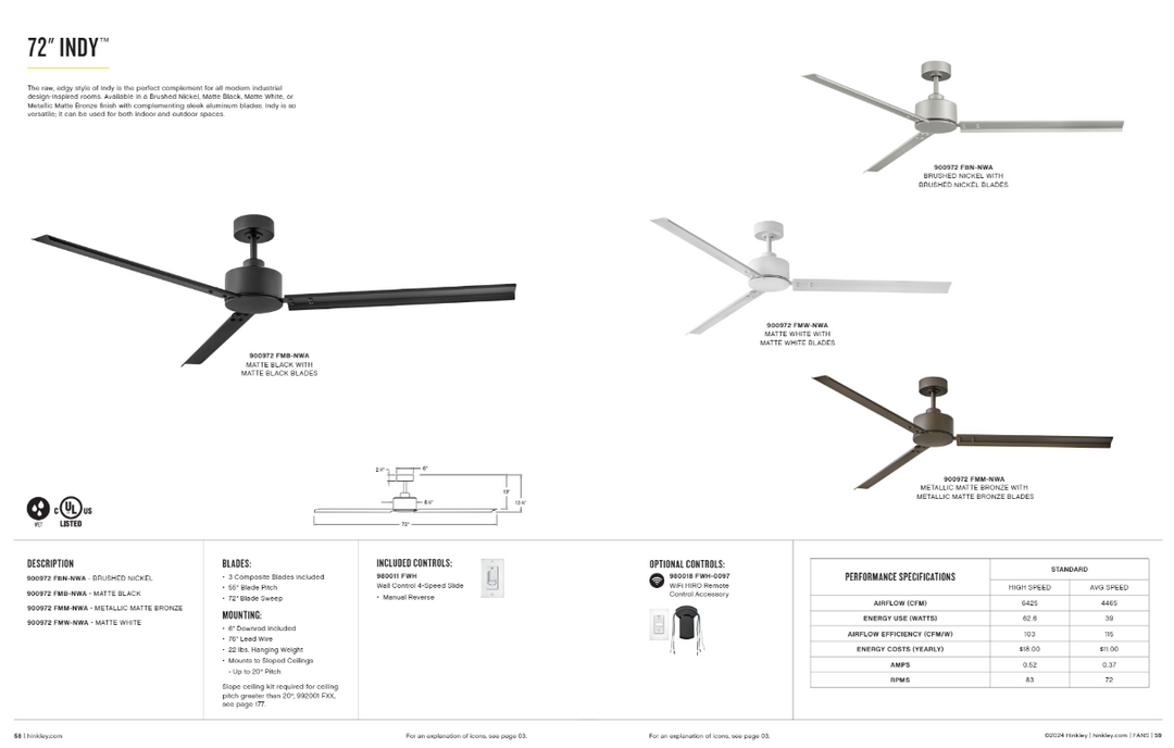 Hinkley Fan Indy Outdoor Ceiling Fan with Wall Control