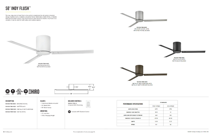 Hinkley Fan Indy Flush Smart Indoor/Outdoor DC Ceiling Fan with Hiro Control