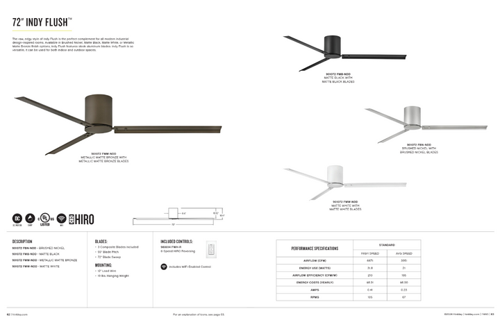 Hinkley Fan Indy Flush Smart Indoor/Outdoor DC Ceiling Fan with Hiro Control