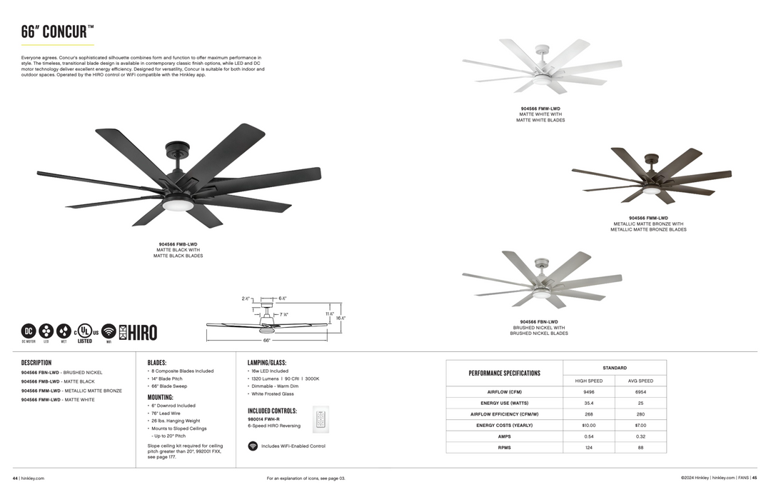 Hinkley Fan Concur 66" Smart Outdoor DC LED Ceiling Fan with HIRO Control