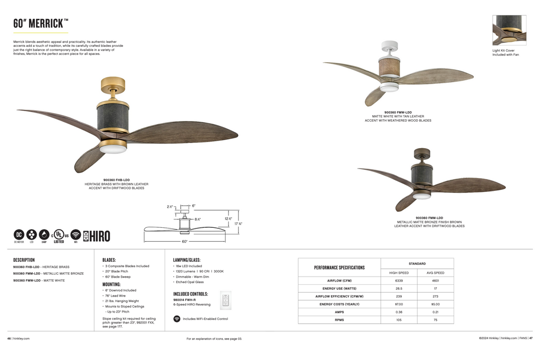 Hinkley Fan Merrick 60" Outdoor Smart DC LED Ceiling Fan with Hiro Control