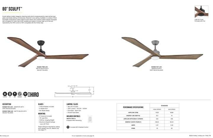 Hinkley Fan Sculpt 80" Smart Indoor/Outdoor DC with 16W LED Ceiling Fan with Hiro Control