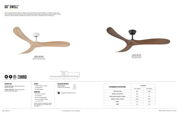 Hinkley Fan Swell Indoor/Outdoor Smart DC Ceiling Fan with Hiro Control