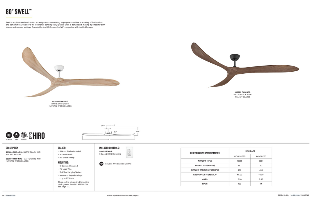 Hinkley Fan Swell Indoor/Outdoor Smart DC Ceiling Fan with Hiro Control