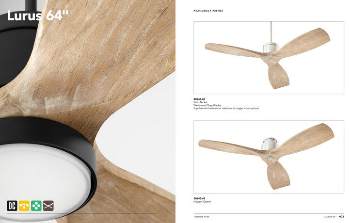 Quorum Lurus 64" DC Hugger Ceiling Fan with Wall Control