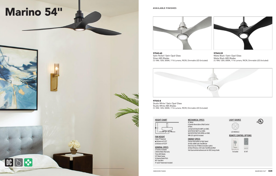 Quorum Marino 54" Indoor/Outdoor DC 18W LED Ceiling Fan with Wall Control