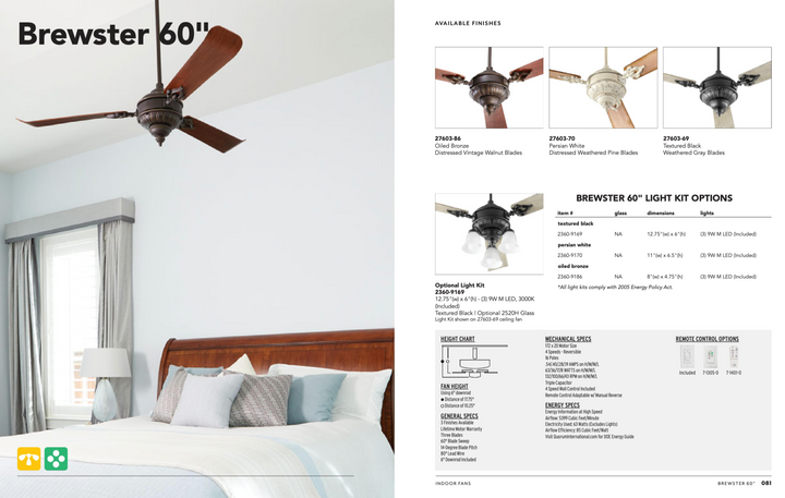 Quorum Brewster 60" Ceiling Fan with Wall Control