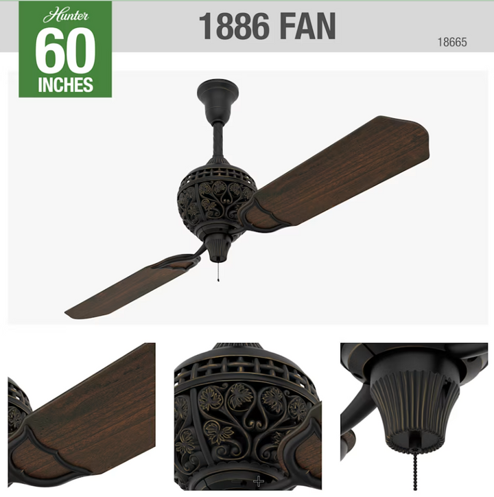 Hunters 1886 Limited Edition 60" Pull Chain Ceiling Fan in Midas Black