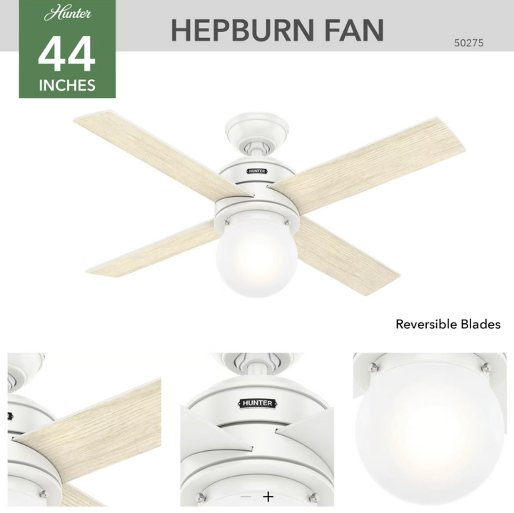 Hunter Fan Hepburn Ceiling Fan with 9W LED and Wall Control