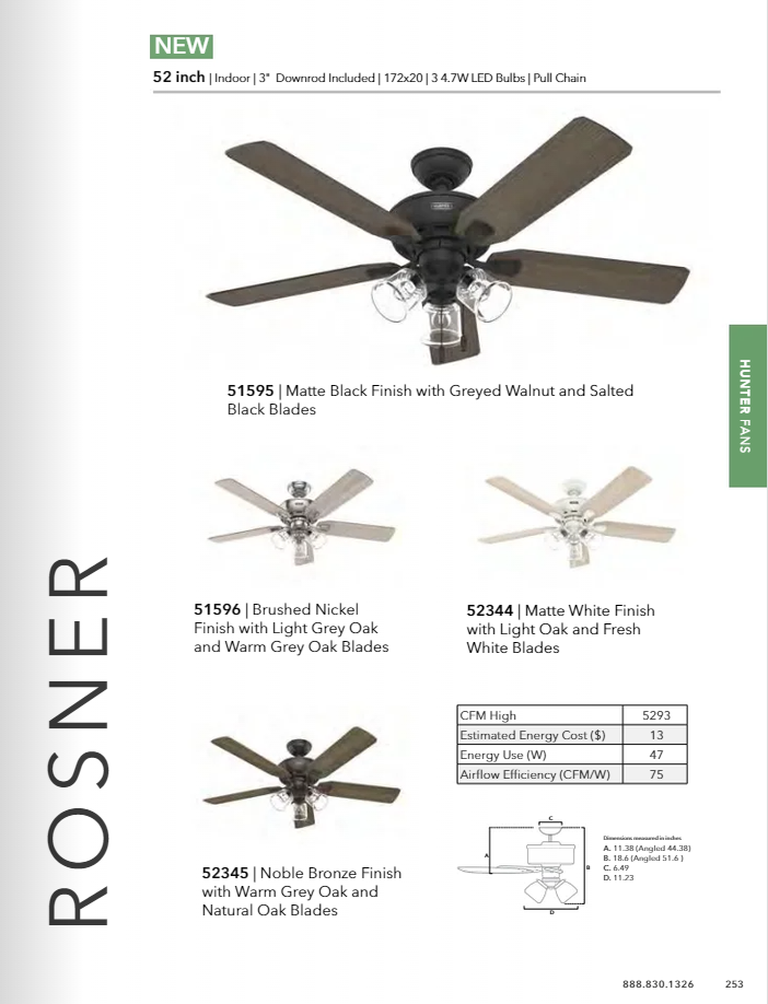 Hunter Fan Rosner 52" Indoor Pull Chain Ceiling Fan with 14W LED