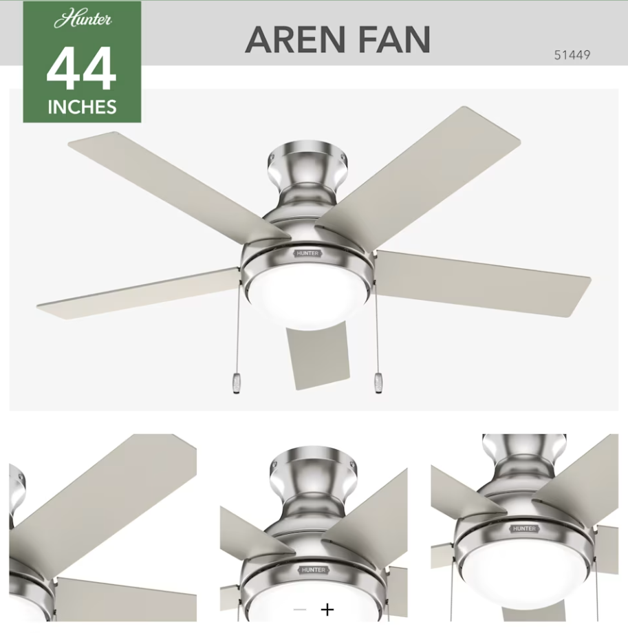 Hunter Fan Aren 44" Flushmount Pull Chain Ceiling Fan with 14W LED