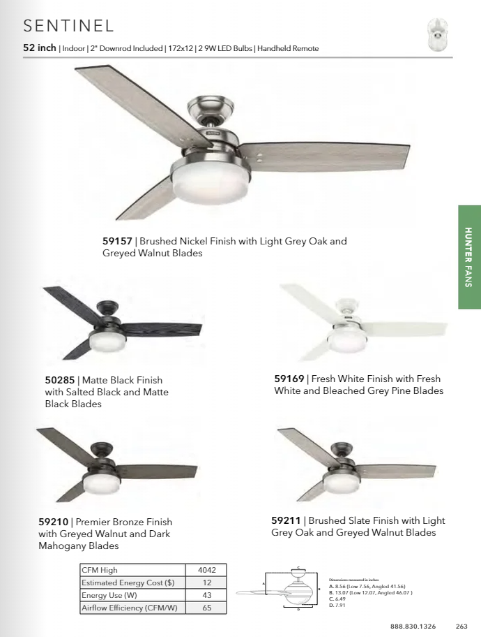 Hunter Fan Sentinel 52" Indoor Ceiling Fan with 18W LED Remote