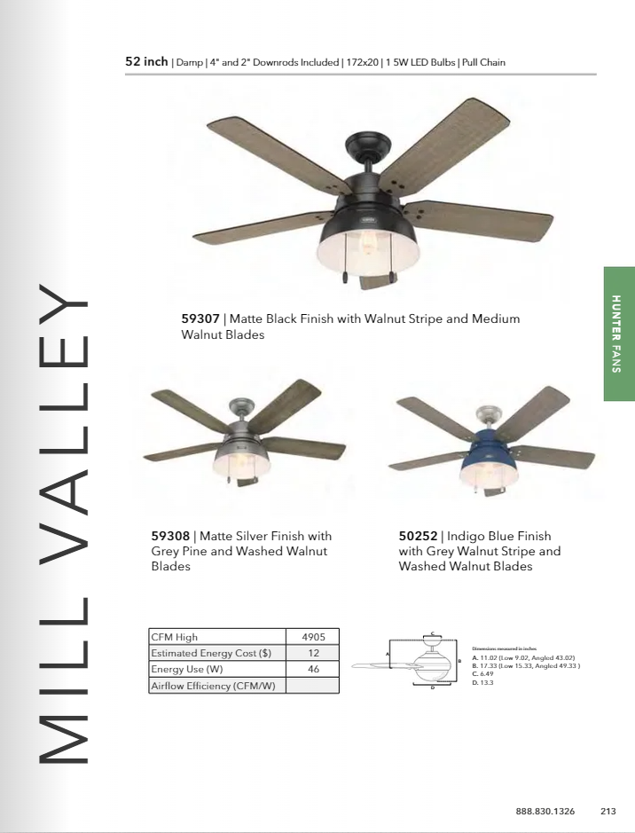 Hunter Fan Mill Valley 52" Indoor/Outdoor Pull Chain Ceiling Fan with 5W LED