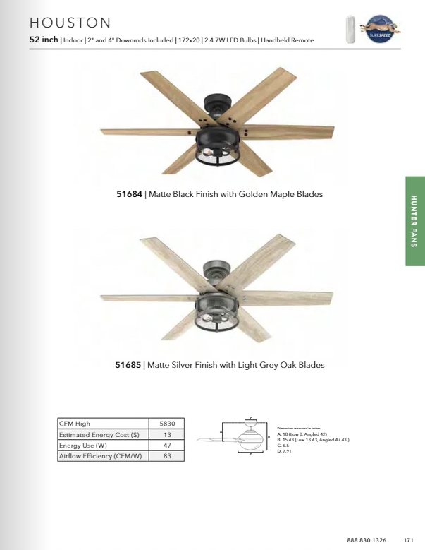 Hunter Fan Houston 52" Ceiling Fan with 10W LED and Remote - Discontinued