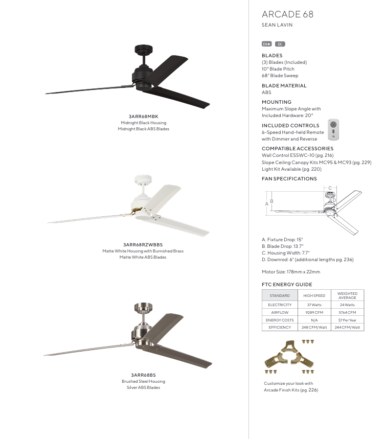 Visual Comfort Arcade 68" DC Ceiling Fan with Remote