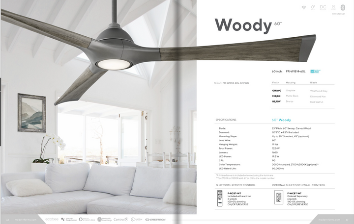 Modern Forms Fan 60" Woody Smart Outdoor DC Ceiling Fan with 19W CCT LED and Remote