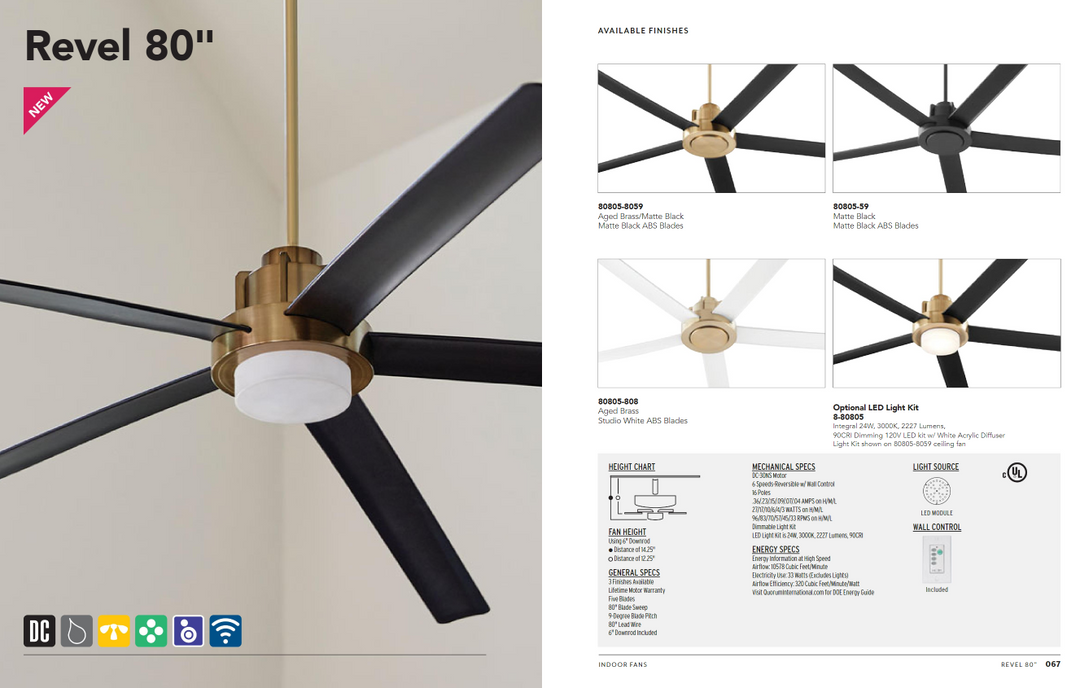 Quorum Revel 80" Smart Indoor/Outdoor DC 24W LED Ceiling Fan with Wall Control