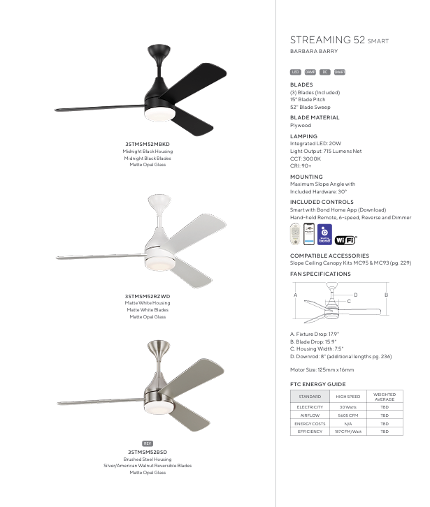 Visual Comfort Streaming Smart Indoor/Outdoor DC Ceiling Fan with 20W LED and Remote