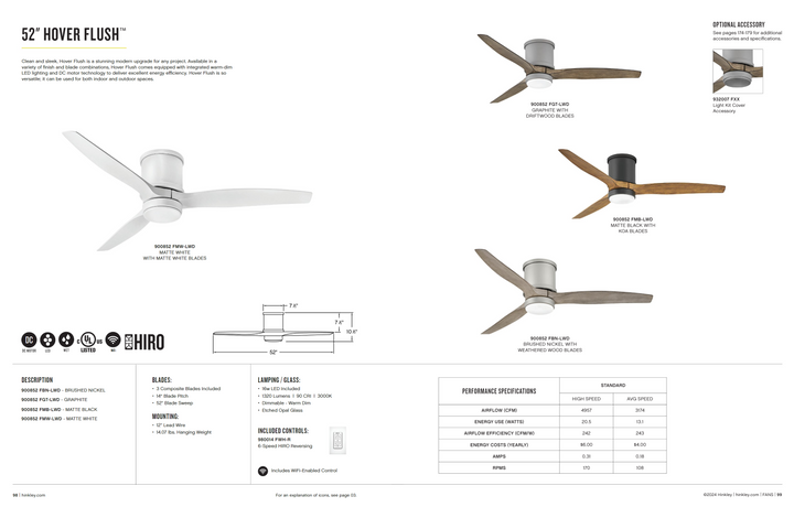 Hinkley Fan Hover Flush Smart Outdoor DC LED Ceiling Fan with Hiro Control