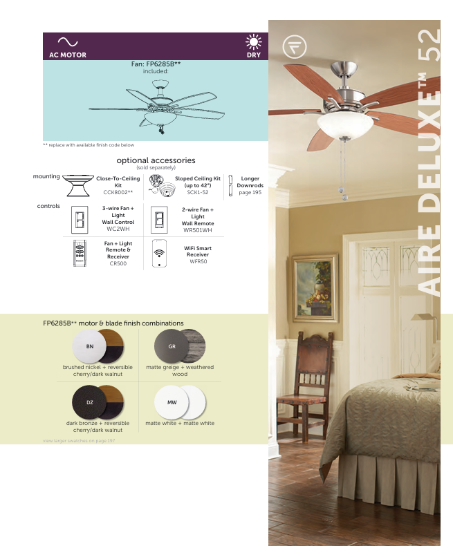 Fanimation Aire Deluxe 52" Pull Chain Ceiling Fan with Light