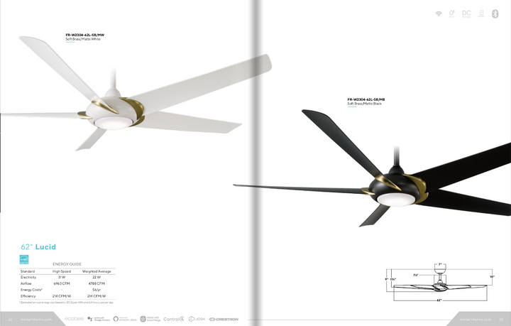 Modern Forms Fan Lucid 62" Smart Outdoor DC Ceiling Fan with 19.5W CCT LED and Remote