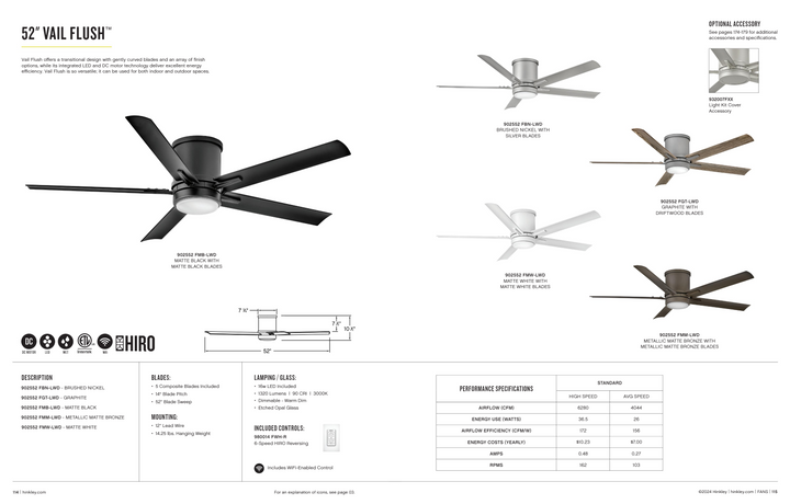 Hinkley Fan Vail Flushmount 52" Smart Outdoor DC 16W LED Ceiling Fan with Hiro Control