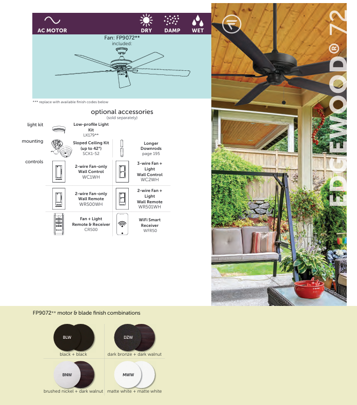 Fanimation Edgewood 72" AC Outdoor Pull Chain Ceiling Fan