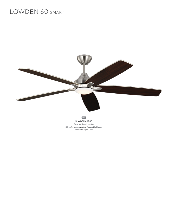 Generation Lighting Lowden 60'' Smart Indoor/Outdoor DC Ceiling Fan with 20W LED and Remote