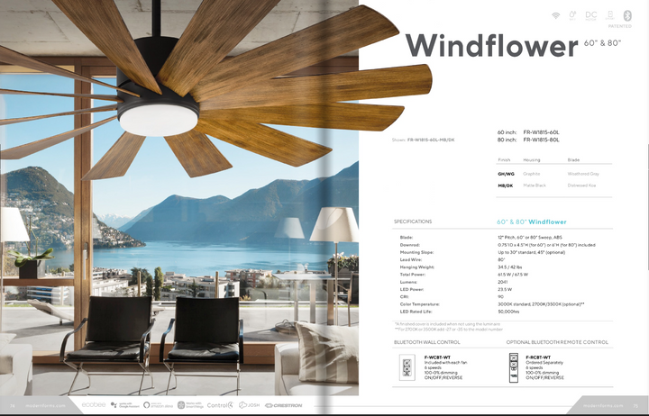 Modern Forms Fan Windflower 60" Smart Outdoor DC Ceiling Fan with 23.5W CCT LED and Remote