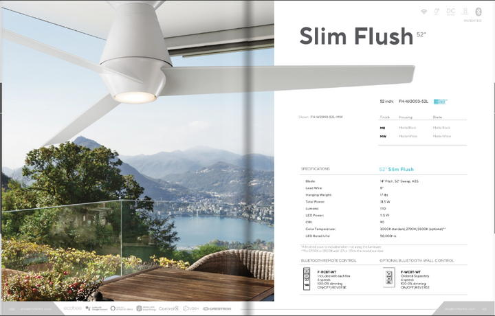 Modern Forms Fan Slim 52" Smart Outdoor DC Flushmount Ceiling Fan with 11.5W CCT LED and Remote