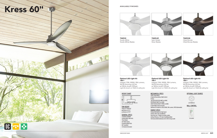 Quorum Kress 60" 15W LED Indoor DC Ceiling Fan with Wall Control