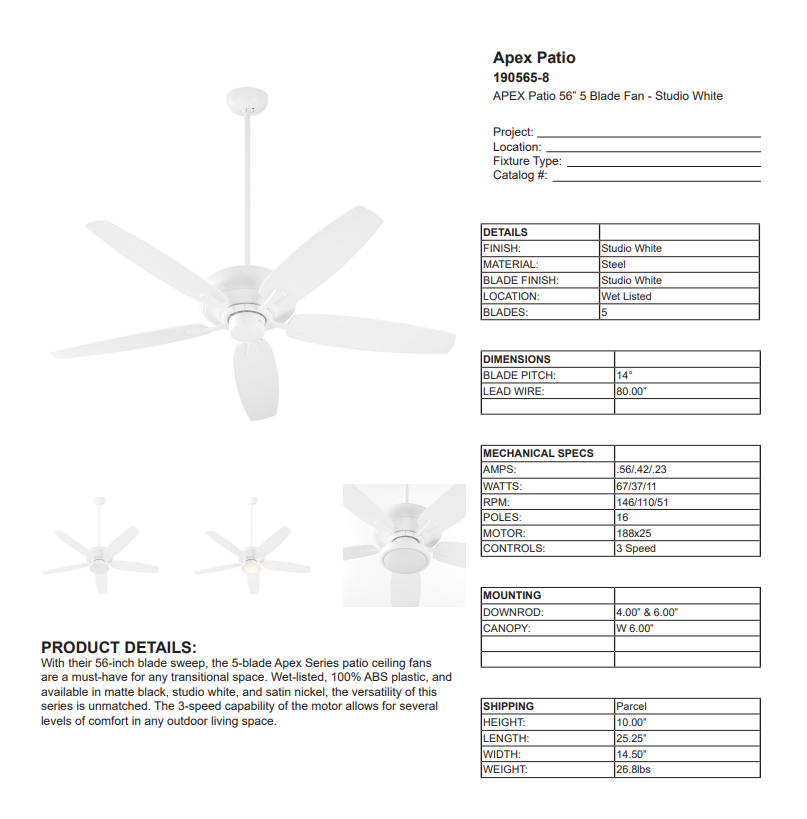 Quorum Apex 56" Outdoor Pull Chain Patio Ceiling Fan