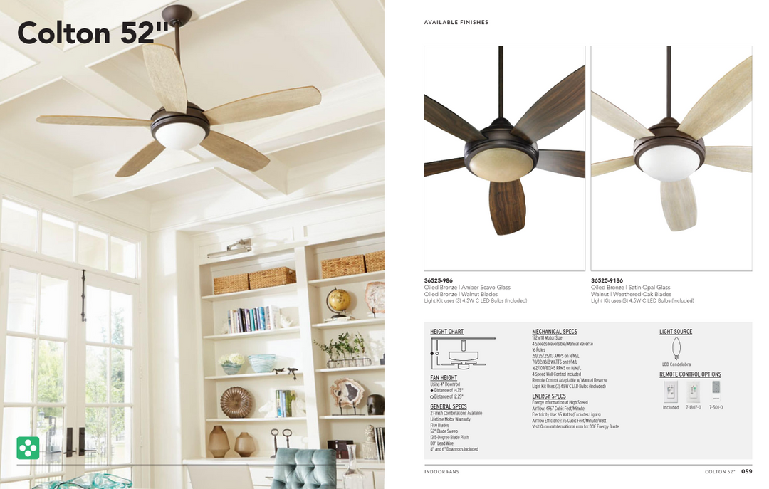 Quorum Colton 52" 13W LED Ceiling Fan with Remote