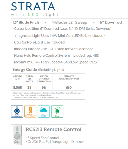 Minka Aire Strata 52" Outdoor Ceiling Fan with 14W LED Light and Remote