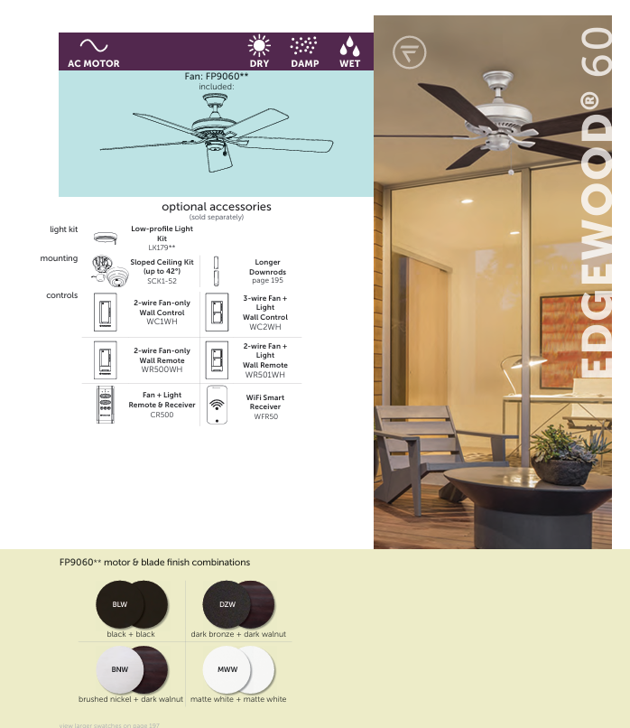 Fanimation Edgewood 60" AC Outdoor Pull Chain Ceiling Fan