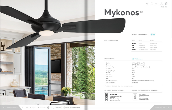 Modern Forms Fan Mykonos 52" Smart Outdoor DC Ceiling Fan with 13W CCT LED and Remote