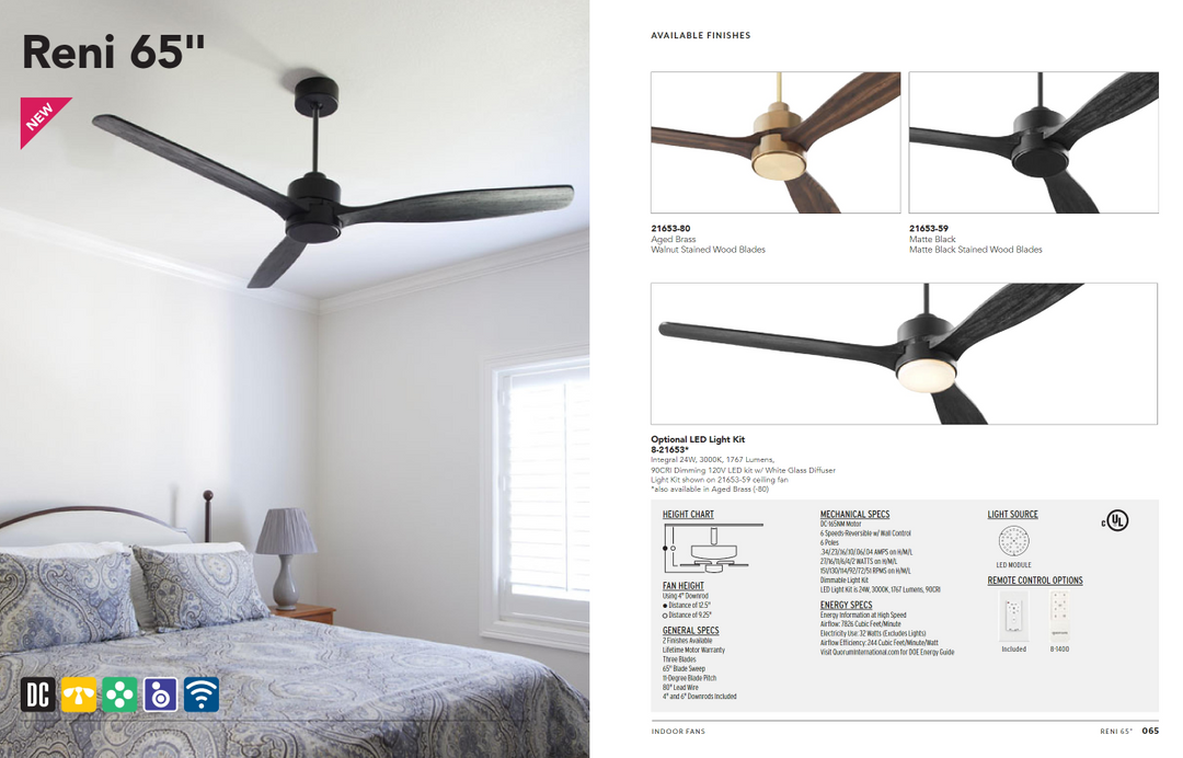 Quorum Reni 65" Smart DC Ceiling Fan with Remote