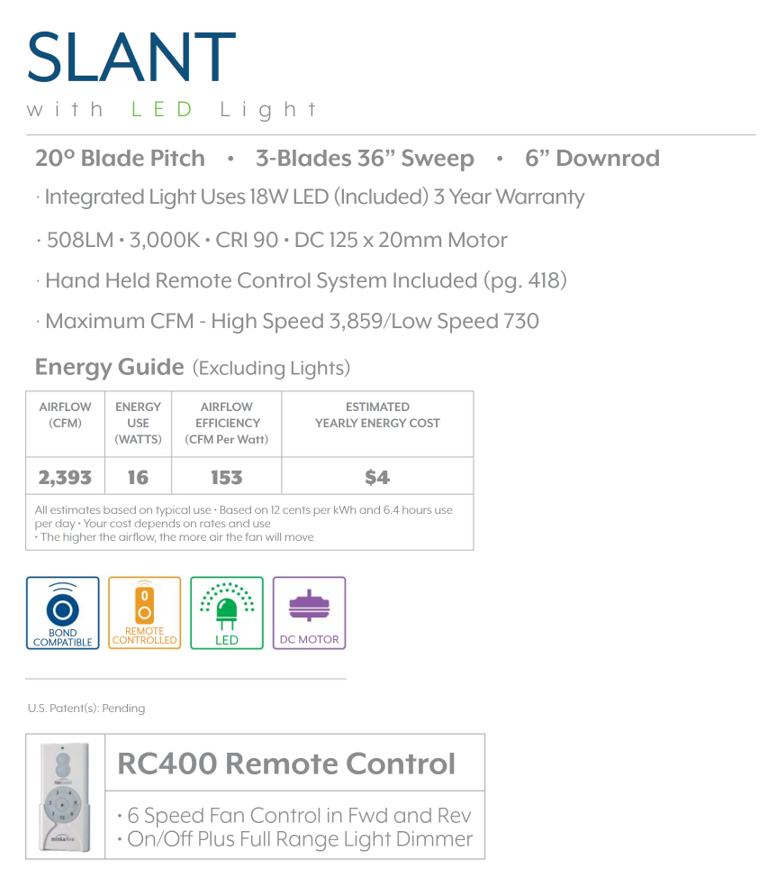 Minka Aire Slant 36" DC Ceiling Fan with 18W LED Light and Remote Control